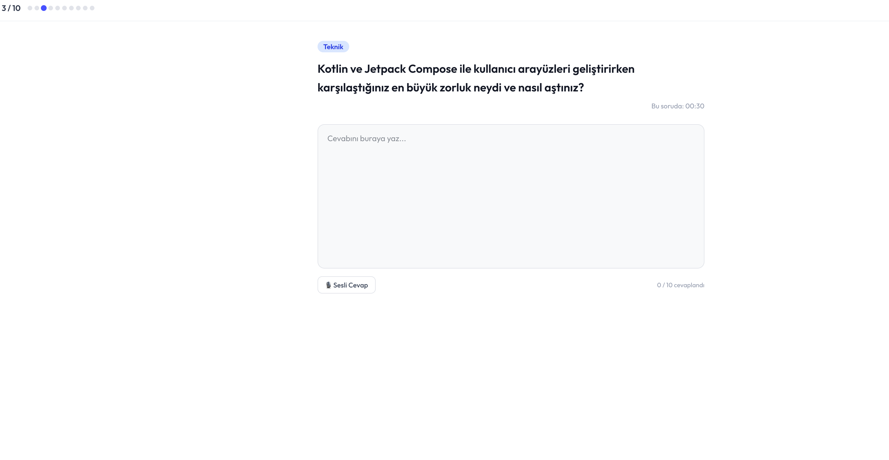 Mülakat soru ekranı